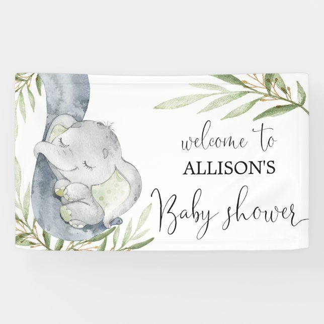 Banderoles Bébé éléphant sexe neutre baby shower arrière-plan (Horizontal)