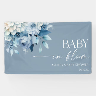 Banderoles Bébé en Fleur Baby Shower Bleu Poussiéreux Floral