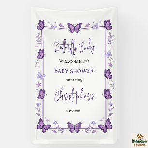 Banderoles Bébé Fille Papillon Violet Célébration de Naissanc