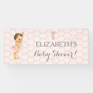 Banderoles Bébé Fille Vintage Rose Blanc & Gris