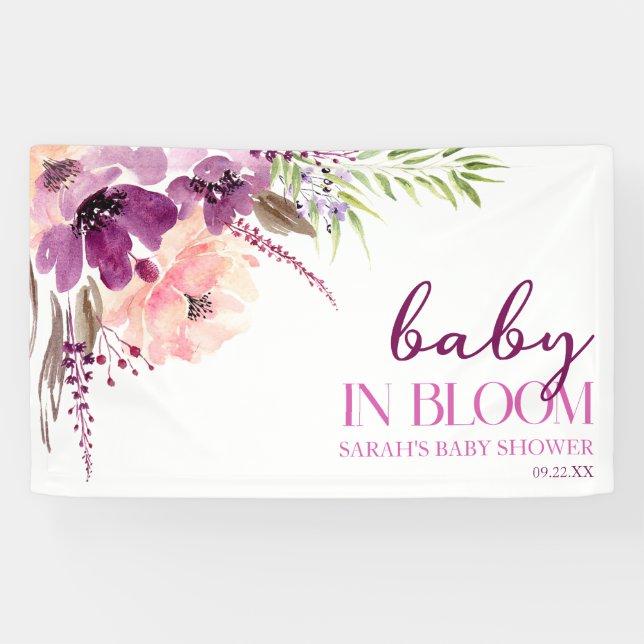 Banderoles Bébé Floral Violet Violet En Baby shower Fleur (Horizontal)