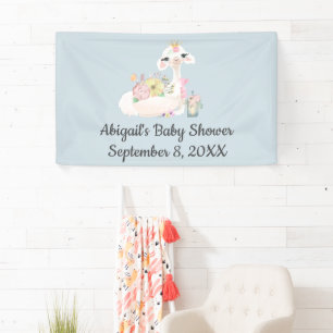 Banderoles Bébé Llama Fleurs Blancs Bleu Baby shower garçon
