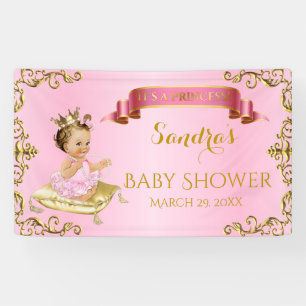 Banderoles Bébé Princesse Royale sur Coussin Rose Or