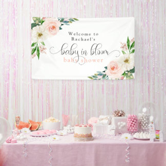 Banderoles Bébé rose rose pâle dans le Baby shower fleuri