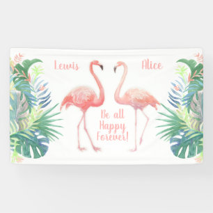 Banderoles Belle Conte Fée Pour Deux Flamants roses Fleur Tro