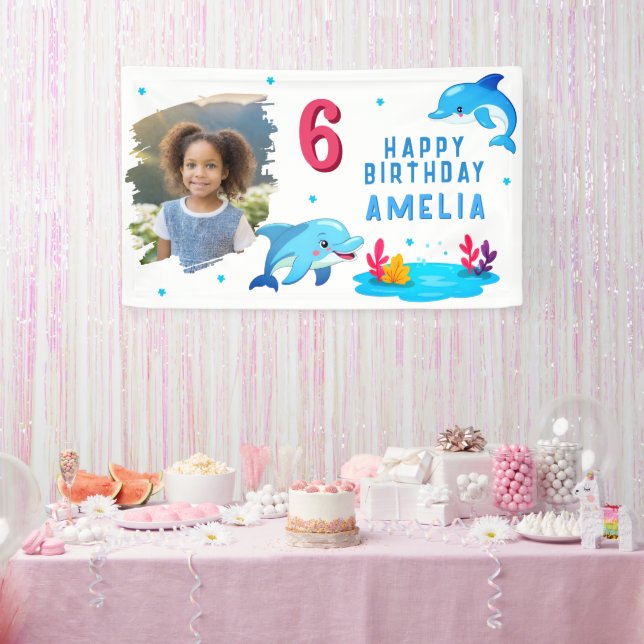 Banderoles Belle Dolphin Sea Animaux Photo Anniversaire (Fête)