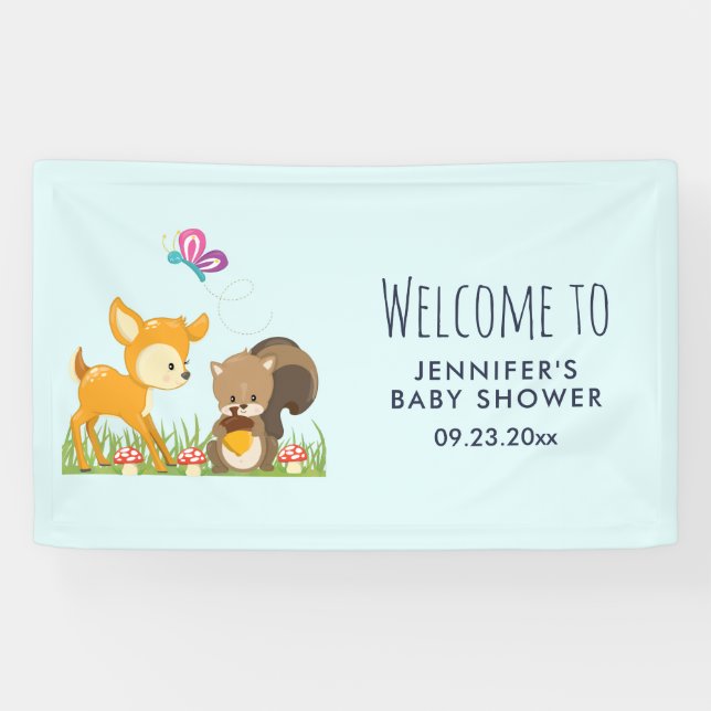 Banderoles Belle forêt Animaux Baby shower de dessin animé (Horizontal)