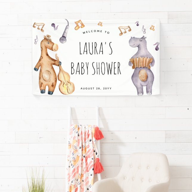 Banderoles Belle musique Baby shower d'animaux africains (En situation)