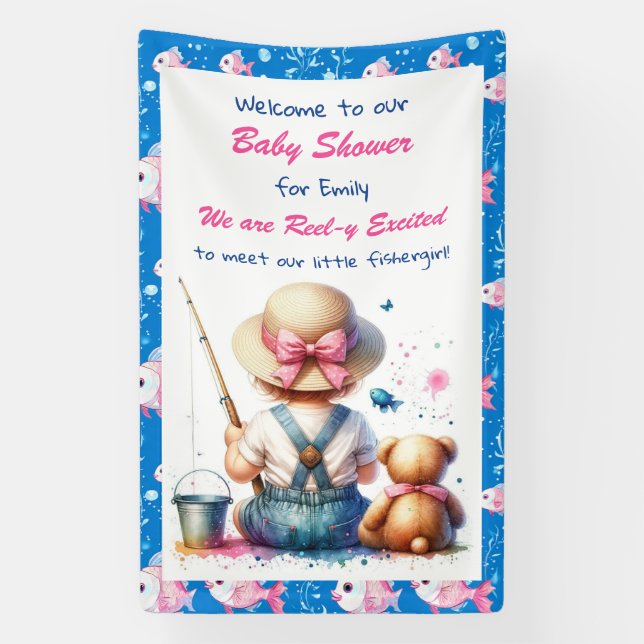 Banderoles Belle pêche à thème Baby shower de fille (Verticale)