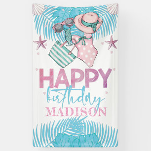 Banderoles Belle Piscine d'été rose Turquoise Anniversaire