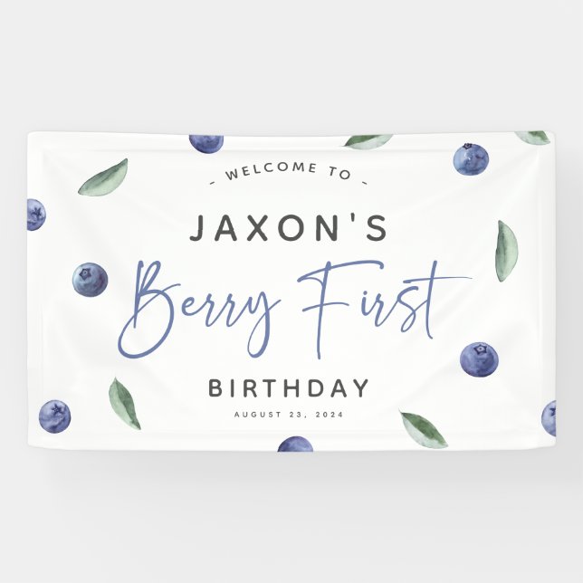 Banderoles 'Berry First' Blueberry 1er Anniversaire (Horizontal)