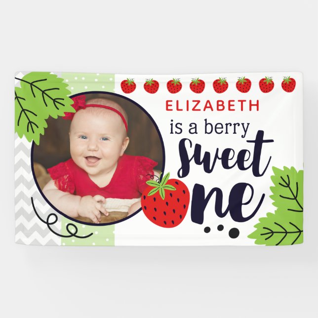 Banderoles Berry Sweet ONE fraise Baby Premier anniversaire (Horizontal)