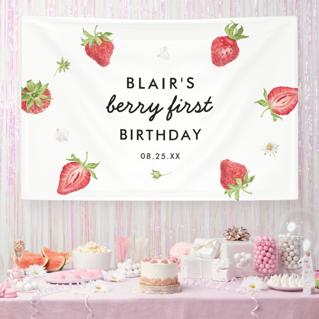 Banderoles Berry Sweet Strawberry 1er fête d'anniversaire (Fête)