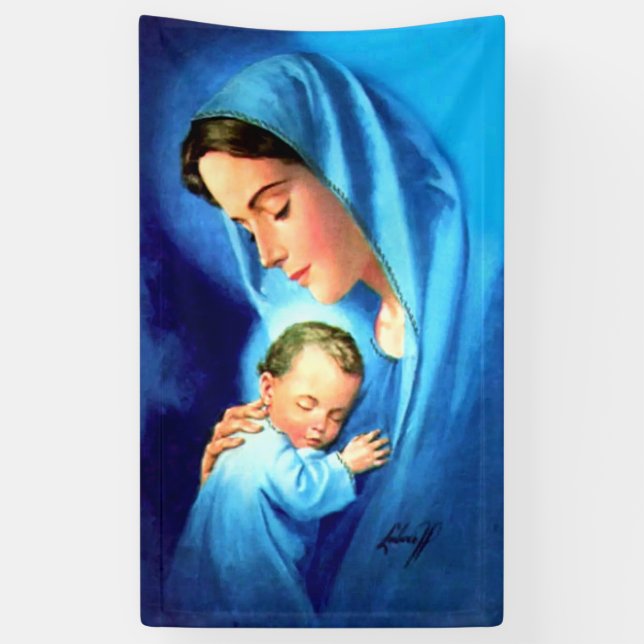Banderoles Bienheureuse Vierge Marie avec Bébé Jésus (Vertical)
