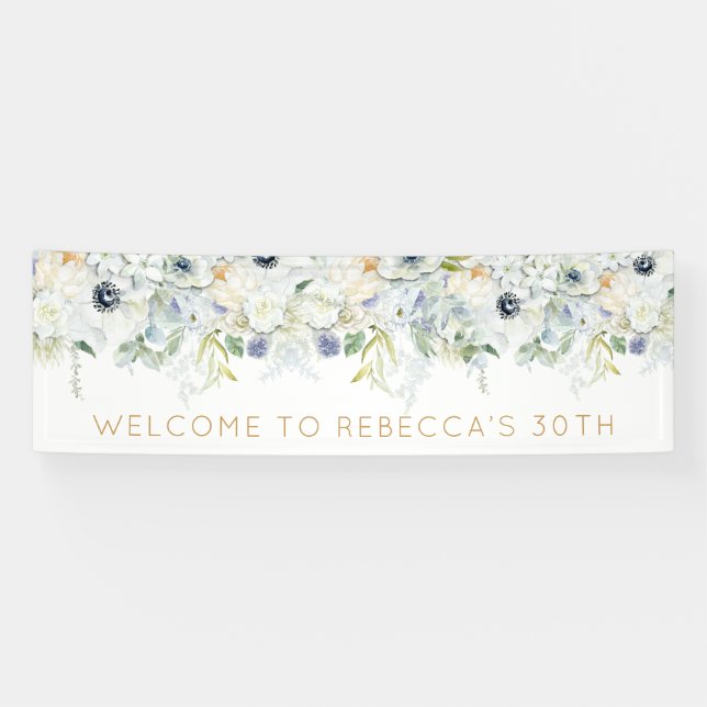 Banderoles Bienvenue 30e anniversaire Nom de fête Florals Feu (Horizontal)
