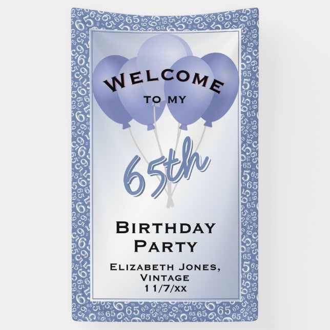 Banderoles Bienvenue 65e Cool Numéro Motif - Bleu/Blanc (Vertical)