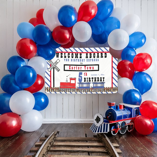 Banderoles Bienvenue à bord du train d'Express 5e anniversair (Welcome Aboard Choo Choo Train 5th Birthday Express Train  Banner)