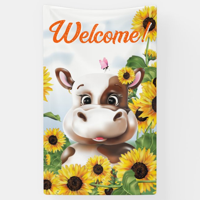 Banderoles Bienvenue à Cow Sunflower Farm (Vertical)