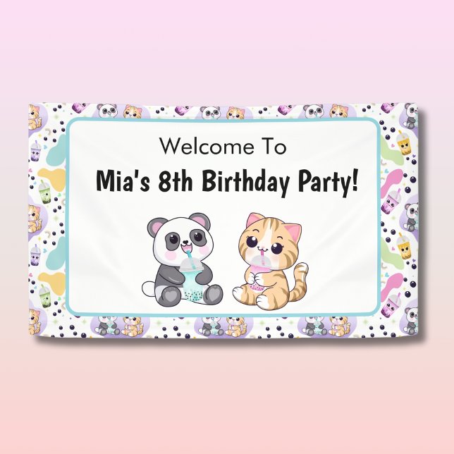 Banderoles Bienvenue À Kawaii Panda & Tiger Bubble Tea Party (Créateur téléchargé)