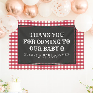 Banderoles Bienvenue à la Baby Shower Baby Q à carreaux rouge