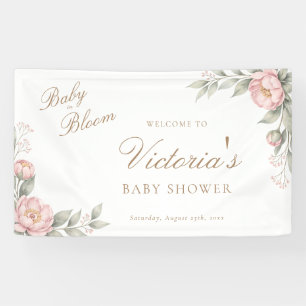 Banderoles Bienvenue à la Baby Shower Fille aux Pivoines Rose