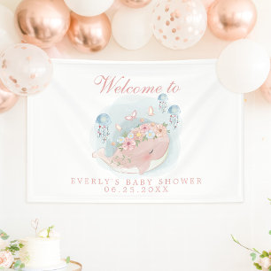 Banderoles Bienvenue à la Baby Shower Fille Méduse Baleine Na