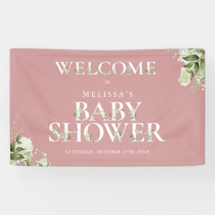 Banderoles Bienvenue à la Baby Shower Greenery Letter Rose Pâ
