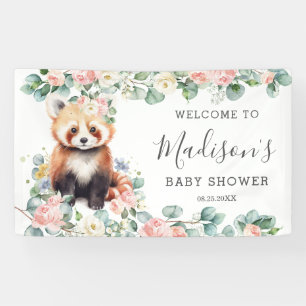 Banderoles Bienvenue à la Baby Shower Panda Rouge Doux Fleurs