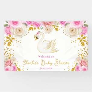 Banderoles Bienvenue à la Baby Shower Rose Gold Rose et Cygne