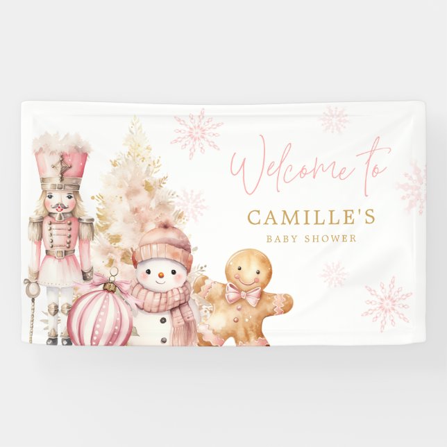 Banderoles Bienvenue à la Baby Shower Rose Merveilleux Hiver (Horizontal)