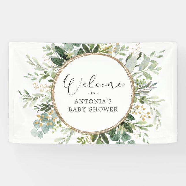 Banderoles Bienvenue à la Baby Shower Vert Sauge Neutre et Or (Horizontal)