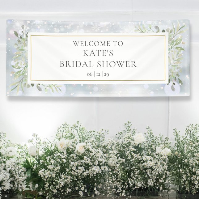 Banderoles Bienvenue à la fête prénuptiale de verdure enneigé (Winter Snow Greenery Bridal Shower Welcome Banner)