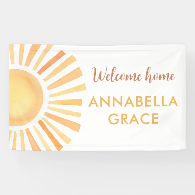 Banderoles Bienvenue à la maison Sexe soleil neutre boho (Horizontal)