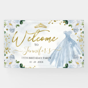Banderoles Bienvenue à la Quinceanera Fleurie Bleu Poussière