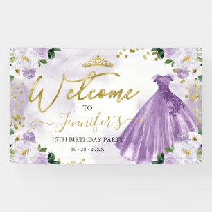 Banderoles Bienvenue à la Quinceanera Fleurie Violette