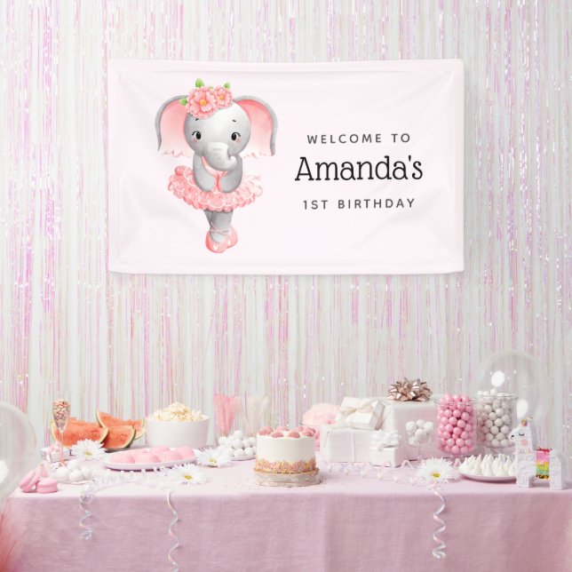 Banderoles Bienvenue à la soirée Eléphant rose et gris (Fête)