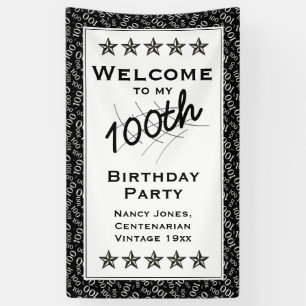 Banderoles Bienvenue à ma 100e fête d'anniversaire - Noir/Bla