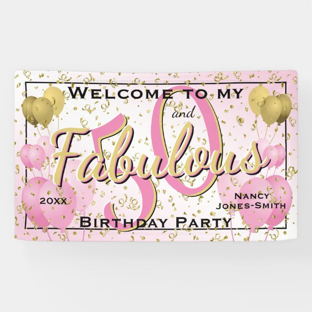 Banderoles Bienvenue à ma 50 et fabuleuse fête d'anniversaire (Horizontal)