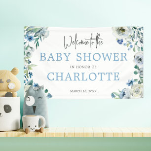 Banderoles Bienvenue à notre Baby shower Elégant bleu floral