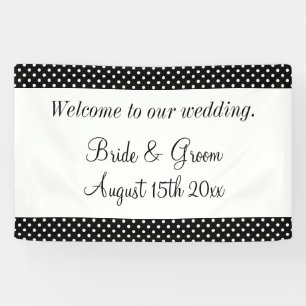 Banderoles Bienvenue à notre mariage pois noir et blanc