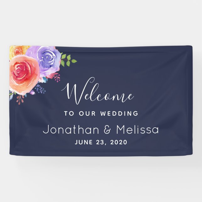 Banderoles Bienvenue à notre Mariage Pretty Floral Aquarelle (Horizontal)
