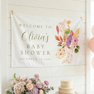Banderoles Bienvenue à une baby shower florale minimaliste co