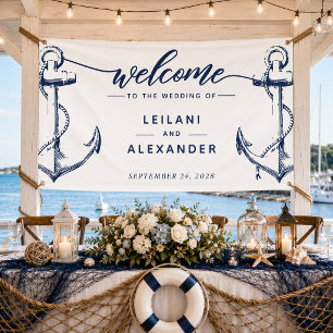 Banderoles Bienvenue Ancre Naúticale Mariage Blanc