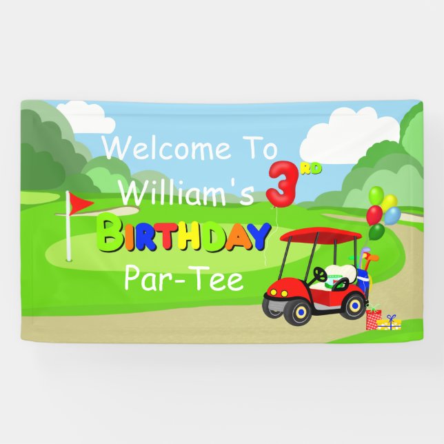 Banderoles Bienvenue au 3e anniversaire Red Golf Cart Boy's (Horizontal)