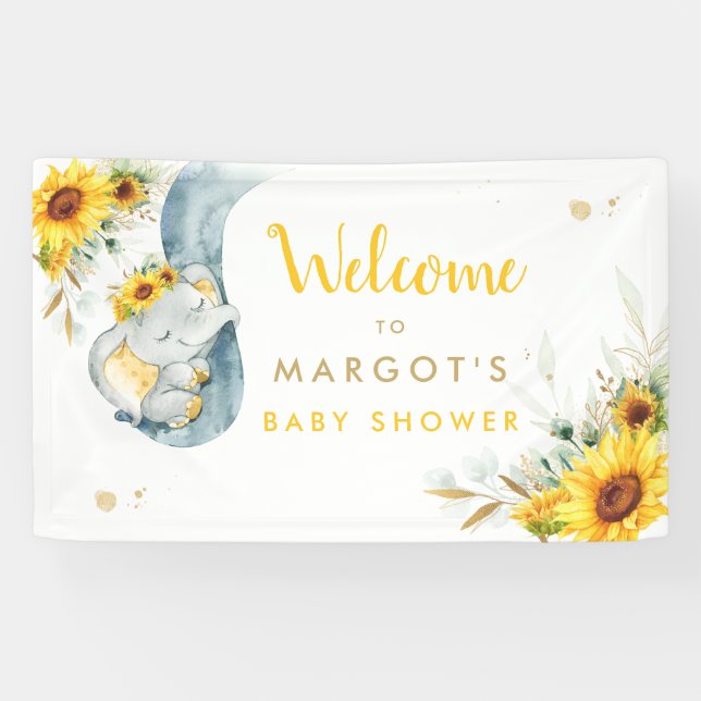 Banderoles Bienvenue au Baby shower de tournesol éléphant (Horizontal)