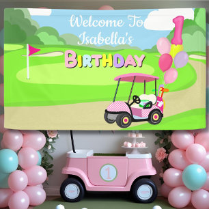 Banderoles Bienvenue au golf rose à pois pour fille de 1er an