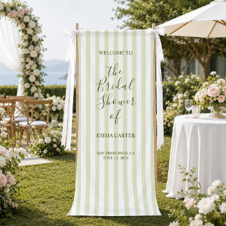 Banderoles Bienvenue au mariage avec une rayure vert sauge