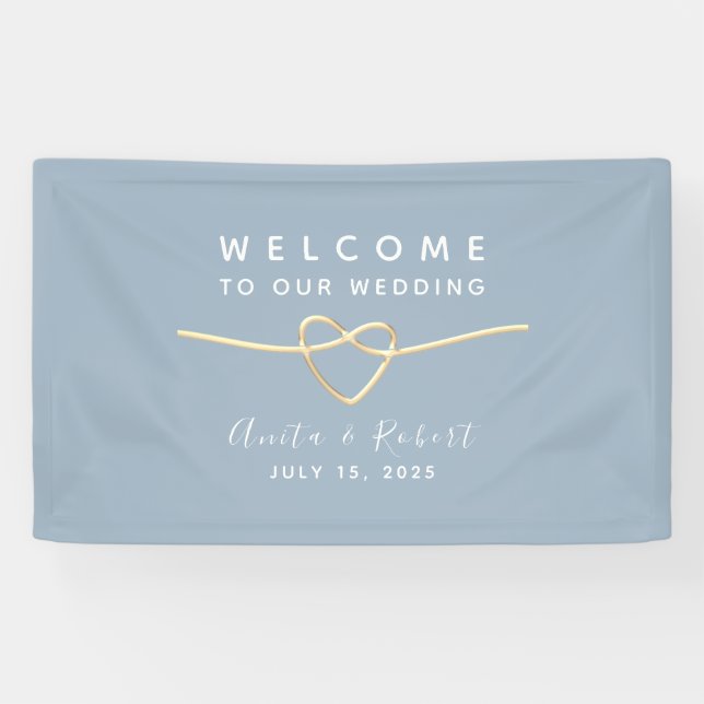 Banderoles Bienvenue au mariage bleu poussiéreux (Horizontal)