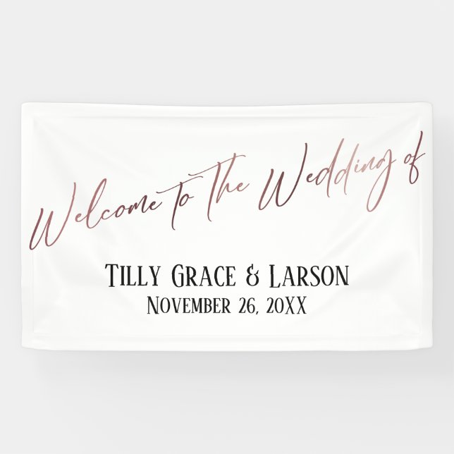 Banderoles Bienvenue au Mariage de, Rose Gold Handwriting (Horizontal)