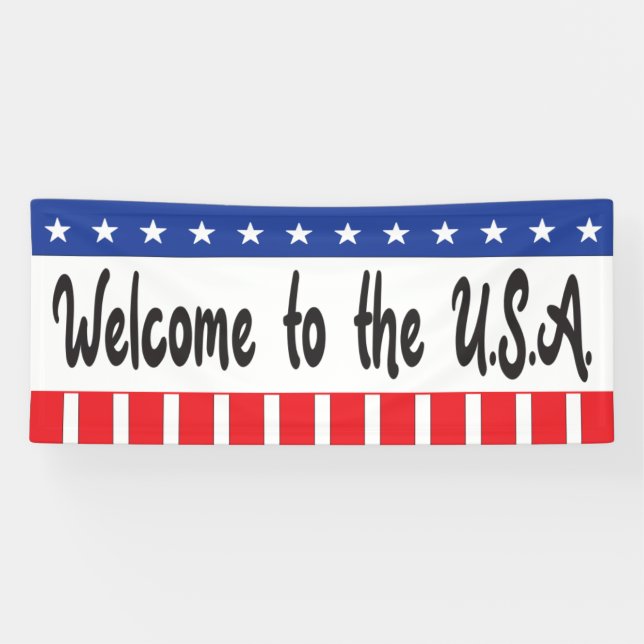Banderoles Bienvenue aux Etats-Unis avec étoiles et rayures (Horizontal)